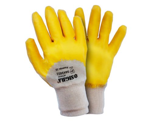 Перчатки трикотажные с нитриловым покрытием (желтые) Sigma (9443441)