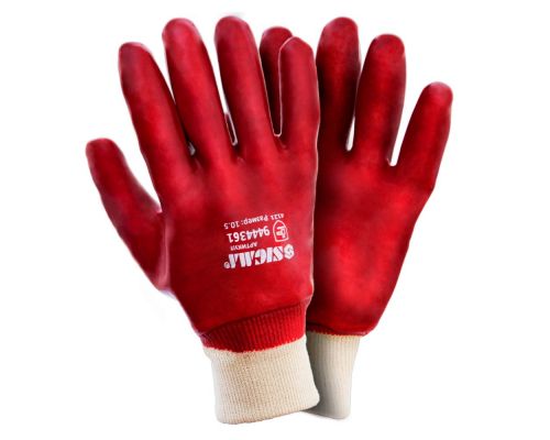 Перчатки трикотажные с ПВХ покрытием (красные манжет) Sigma (9444361)