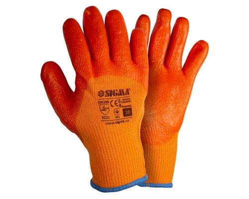 Перчатки трикотажные с частичным ПВХ покрытием утепленные р10 (оранж манжет) Sigma (9444441)